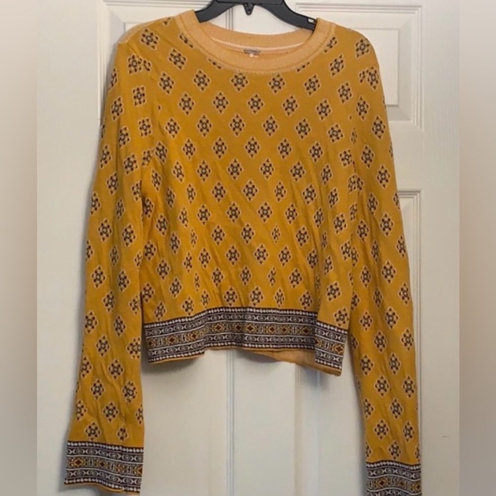 Free People Mustard Patterned Long Sleeve Top